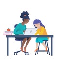 Two girls doing computer science homework Royalty Free Stock Photo