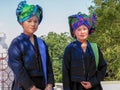 Two girls from an ethnic minority in Burma in their exotic outfits