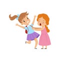 Two girls fighting, bad behavior, conflict between kids, mockery and bullying at school vector Illustration on a white Royalty Free Stock Photo