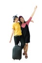 Two girls friends standing in full length with travel suitcases Royalty Free Stock Photo