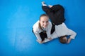 Two girls in hakama on Aikido training