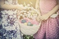 Two Girls Hands Holding an Easter Basket - Retro