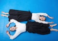 Two girls having a rest on Aikido training Royalty Free Stock Photo