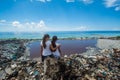 Two girls hugging at the edge of the world Royalty Free Stock Photo