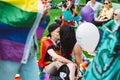 Two girls kissing on Helsinki Pride festival in Kaivopuisto public park Royalty Free Stock Photo