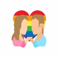 Two girls lesbians icon, cartoon style