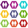 Two girls lesbians icon set color hexahedron