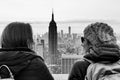 Two Girls Looking To New York From Top in Black and White