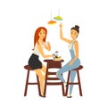 Two girls meeting in cafe color illustration isolated on white