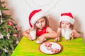 Two girls near Christmas tree Royalty Free Stock Photo