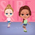 Two girls playing surf skating Royalty Free Stock Photo