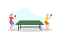 Two Girls Playing Table Tennis Game, People Doing Physical Activity and Sports Vector Illustration Royalty Free Stock Photo
