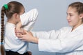 Two girls practice Aikido Royalty Free Stock Photo