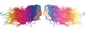 Two girls with rainbow hair