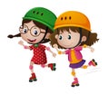 Two girls rollerskate together Royalty Free Stock Photo