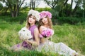 Two girls with rose peony wreath