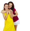 Two girls smile and are embraced Royalty Free Stock Photo