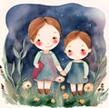 two girls standing in flower field Royalty Free Stock Photo