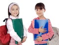 Two girls students returning to school