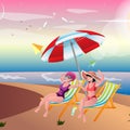 Two girls sunbathing on the beach