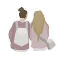 Two girls talk, sit next. Student girlfriends. Vector illustration Royalty Free Stock Photo