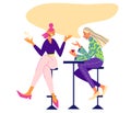 Two girls talking in a cafe. Young women socialize and drinks. Meeting, friendship and communication. Perfect for printing banners Royalty Free Stock Photo