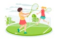 Two girls tennis players at the tennis court. Royalty Free Stock Photo