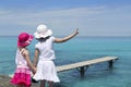 Two girls tourist turquoise sea