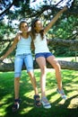 Two girls in tree