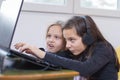 two girls using computer at home Royalty Free Stock Photo