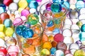 Two glass beakers with hydrogel balls Royalty Free Stock Photo