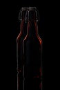 Two glass beer bottles on a black background Royalty Free Stock Photo