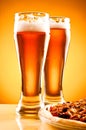 Two glass of beer and pizza Royalty Free Stock Photo