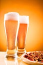 Two glass of beer and pizza Royalty Free Stock Photo