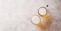 Two Glass of Beer on Table. Couple or Two Friends Drinking Beer Concept. Happy Hours, Hangout or Celebrate in Restaurant and Bar, Royalty Free Stock Photo