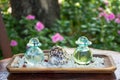 Two glass bottles with aromatic oils