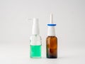 Two glass bottles of nasal spray and mouth spray Royalty Free Stock Photo