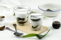 Two Glass Cincau Hijau, Green Grass Jelly Dessert Royalty Free Stock Photo