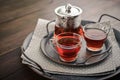 Two glass cup of tea with teapot Royalty Free Stock Photo