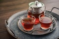 Two glass cup of tea with teapot Royalty Free Stock Photo