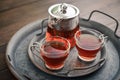 Two glass cup of tea with teapot Royalty Free Stock Photo