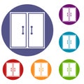 Two glass doors icons set Royalty Free Stock Photo