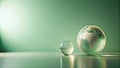 Two glass globes on a table against a green wall a conceptual image of global interconnectedness and scale. Generative AI Royalty Free Stock Photo