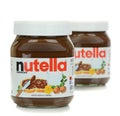Two glass jars of Nutella chocolate spread