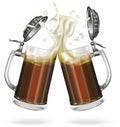Two glass mugs of dark beer Royalty Free Stock Photo