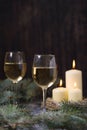 Two glass wine and candles Royalty Free Stock Photo