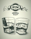 Two glasses of alcohol and rum logotype