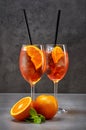 Two glasses of aperol spritz cocktail Royalty Free Stock Photo