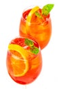 Two glasses of aperol spritz cocktail