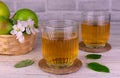 Two glasses of apple juice from green apples. Royalty Free Stock Photo